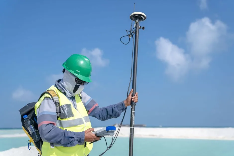Técnico analizando datos satelitales para localizar acuíferos subterráneos en campo español